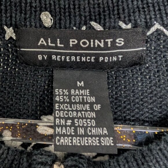 All Points Embroidered Santa Cardigan Womens Size Small Black Winter Full Zip - Picture 4 of 10